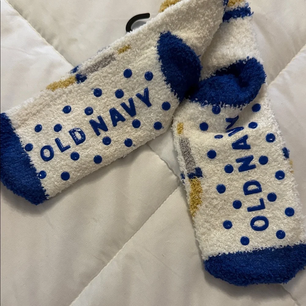 Old Navy White, Gold & Blue Menorah Cozy Crew Socks